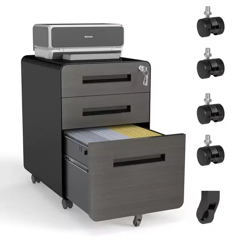Archivador móvil de 23H con cerradura - totalmente de acero y ensamblado, diseño antivuelco y ruedas con bloqueo, compatible con A4/carta, para casa/oficina (negro)