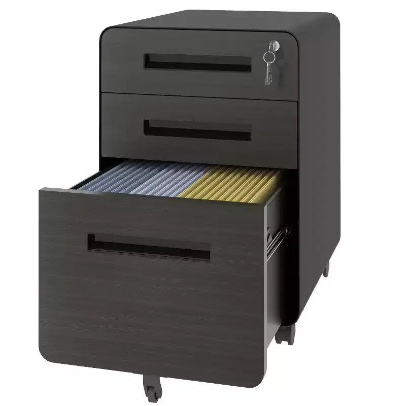 Archivador móvil de 23H con cerradura - totalmente de acero y ensamblado, diseño antivuelco y ruedas con bloqueo, compatible con A4/carta, para casa/oficina (negro)