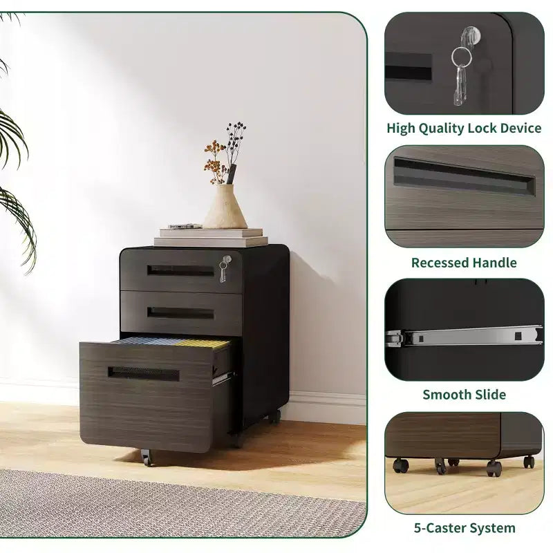 Archivador móvil de 23H con cerradura - totalmente de acero y ensamblado, diseño antivuelco y ruedas con bloqueo, compatible con A4/carta, para casa/oficina (negro)