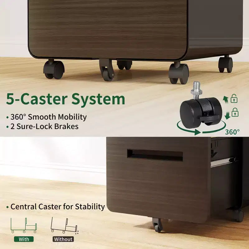 Archivador móvil de 23H con cerradura - totalmente de acero y ensamblado, diseño antivuelco y ruedas con bloqueo, compatible con A4/carta, para casa/oficina (negro)