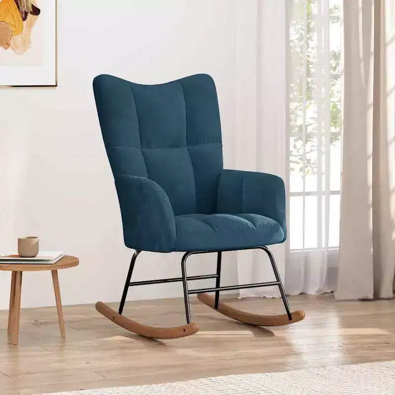 Schaukelstuhl, gepolsterter Akzentstuhl für das Wohnzimmer, Samt - Blau, ohne Fußstütze
