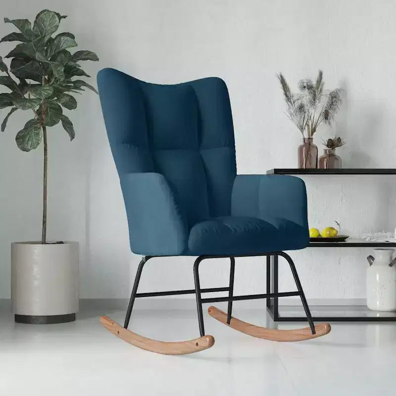 Schaukelstuhl, gepolsterter Akzentstuhl für das Wohnzimmer, Samt - Blau, ohne Fußstütze