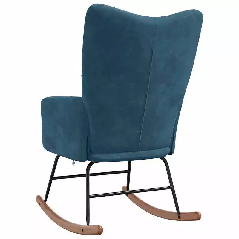 Sillón auxiliar con asiento acolchado y base mecedora para sala de estar, terciopelo - azul, sin reposapiés