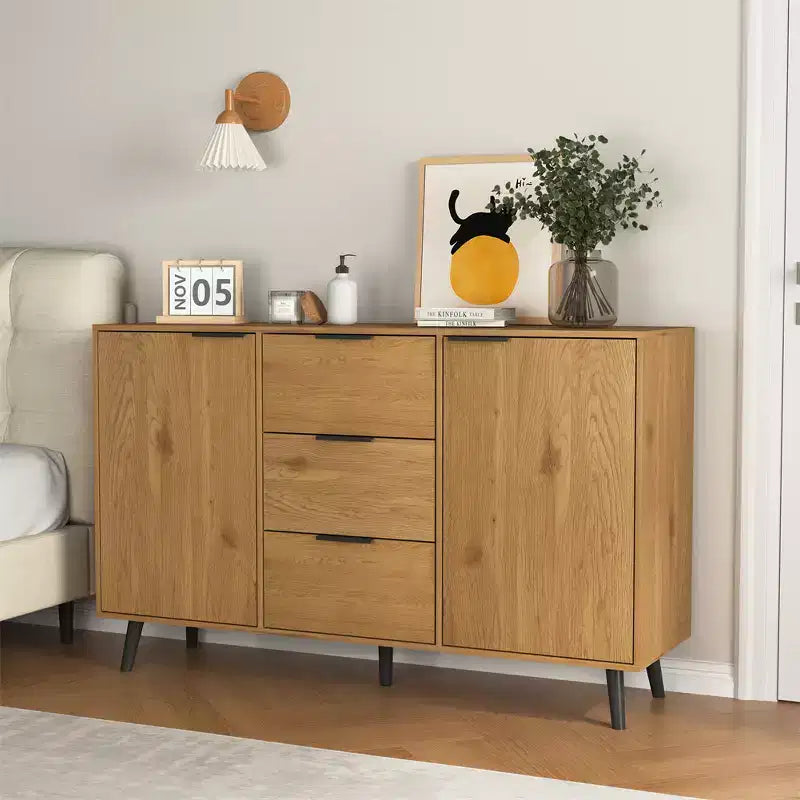 Aparador con almacenamiento, mueble de madera para café, consola con 3 cajones y 1 puerta, armario aparador de cocina, color natural