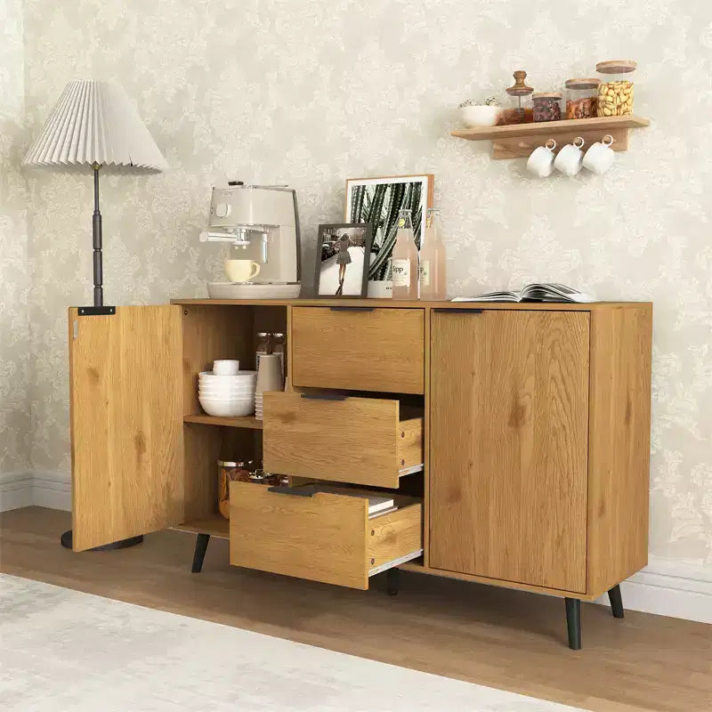 Aparador con almacenamiento, mueble de madera para café, consola con 3 cajones y 1 puerta, armario aparador de cocina, color natural