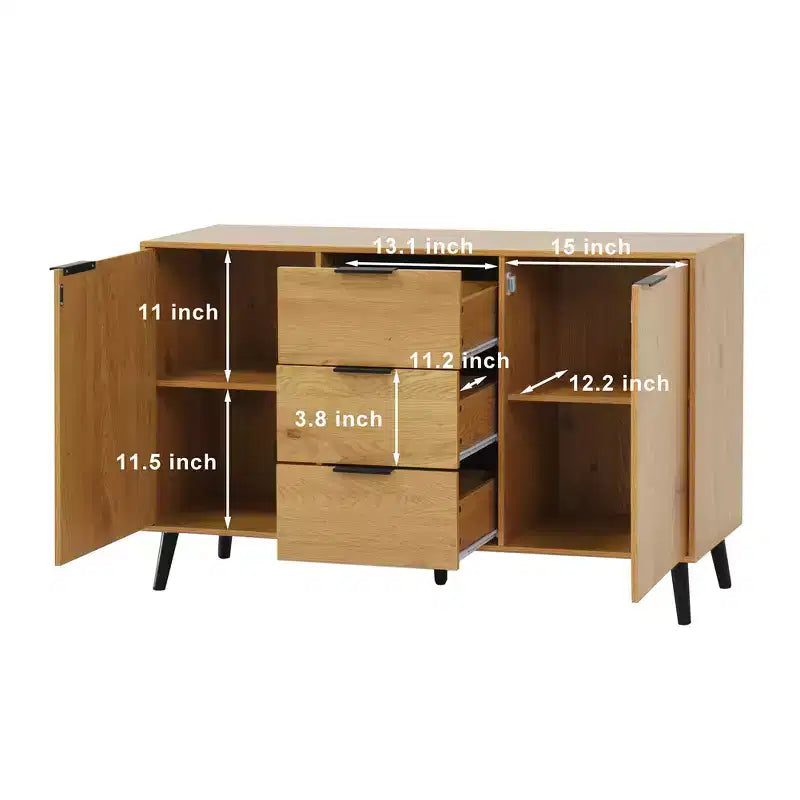 Aparador con almacenamiento, mueble de madera para café, consola con 3 cajones y 1 puerta, armario aparador de cocina, color natural