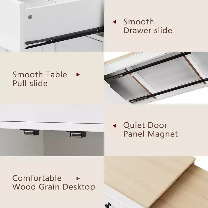 Isla de cocina móvil de 74 pulgadas con ruedas y mesa de comedor extensible, incluye especiero y 2 cajones, ideal para la cocina, blanca