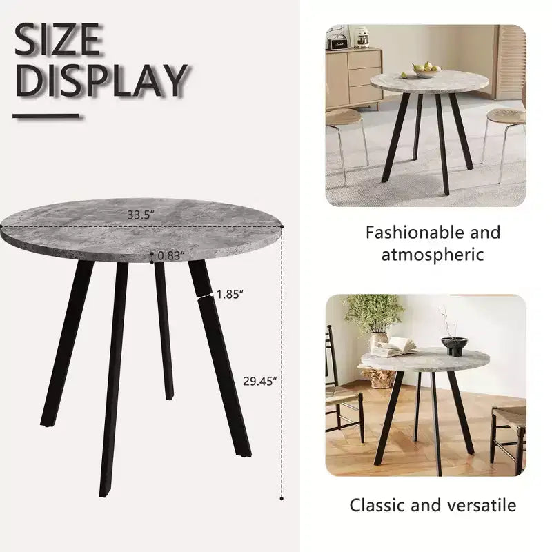 33.5 Zoll moderner, minimalistischer runder Couchtisch mit grauer Zementoptik fürs Wohnzimmer