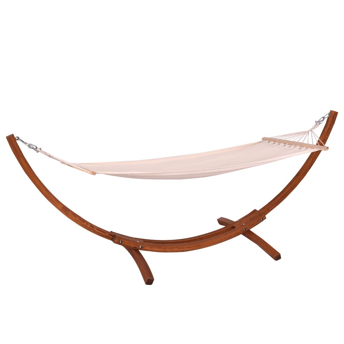 Hamac 1 Place 200x100cm avec Support en Bois de Mélèze Russe Capacité 120kg en Polyester Métal 313x115x120cm Naturel