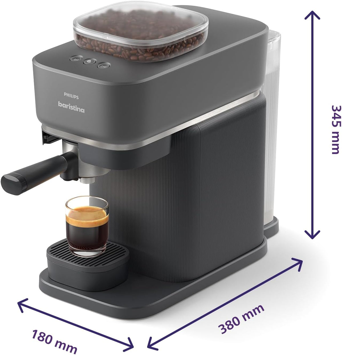 Philips Baristina Machine à expresso - Un véritable expresso, en toute simplicité - Compacte - 16 bars de pression - Broyeur intégré - Machine blanche avec porte-filtre blanc (BAR300/00)