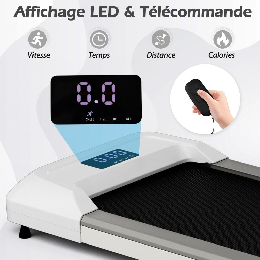 Tapis de Course Mince Tapis de Jogging avec Capacité de 120 Kg Télécommande et écran Led Inclinable à Roulettes Tapis de Course à Glisser Gris/Noir/Rose
