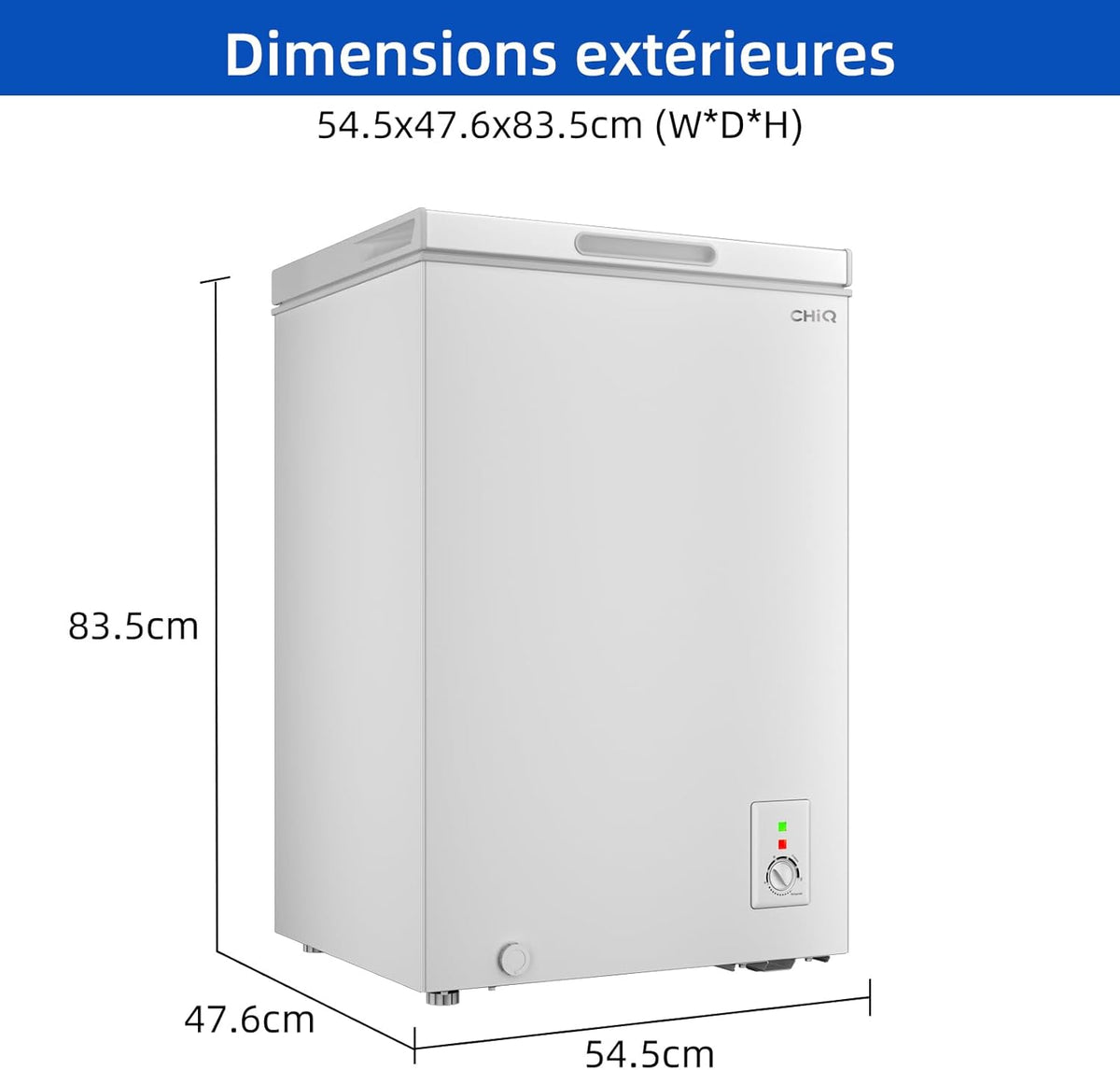 Congélateur coffre CHiQ 142L, 63,5 x 55,6 x 83,5cm, Congélateur Inverter, Affichage de la température extérieure, Mode de congélation rapide -32°C, Grille métallique,Faible bruit