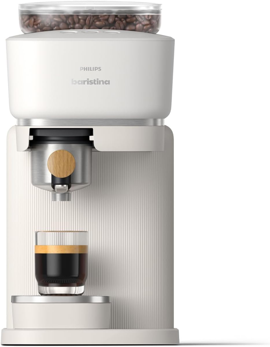 Philips Baristina Machine à expresso - Un véritable expresso, en toute simplicité - Compacte - 16 bars de pression - Broyeur intégré - Machine blanche avec porte-filtre blanc (BAR300/00)