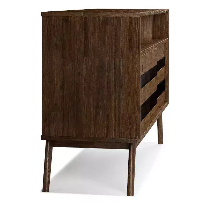 Meuble TV pour téléviseurs jusqu’à 60", en acacia brun naturel vieilli de style rustique, gestion des câbles, étagères réglables