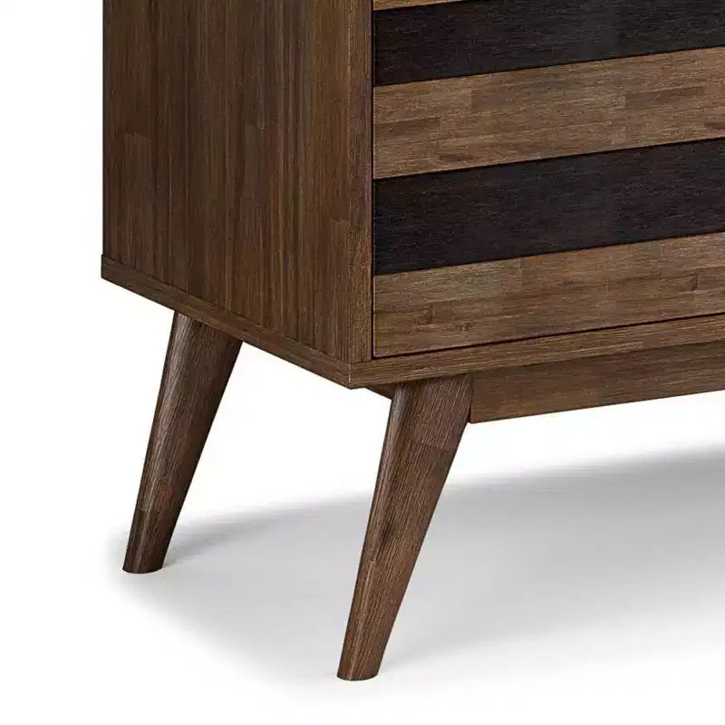 Meuble TV pour téléviseurs jusqu’à 60", en acacia brun naturel vieilli de style rustique, gestion des câbles, étagères réglables
