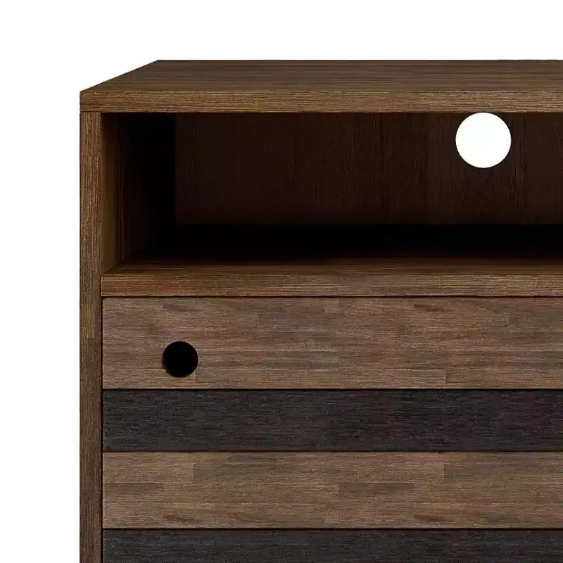 Meuble TV pour téléviseurs jusqu’à 60", en acacia brun naturel vieilli de style rustique, gestion des câbles, étagères réglables