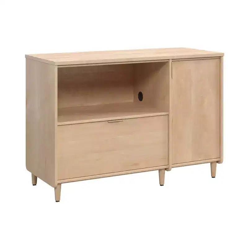 Clifford Place Office Credenza Natural Maple - Sauder: Media Stand with Adjustable Shelf & File Storage
