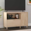 Crédence de bureau en érable naturel - meuble multimédia avec étagère réglable et rangement pour dossiers