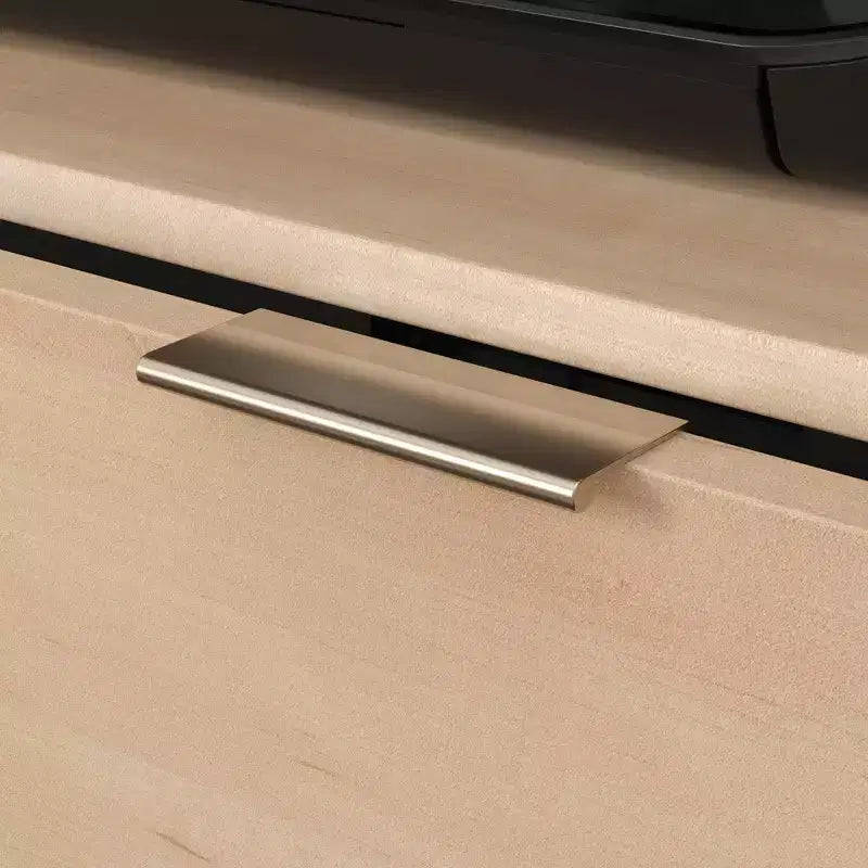 Crédence de bureau en érable naturel - meuble multimédia avec étagère réglable et rangement pour dossiers