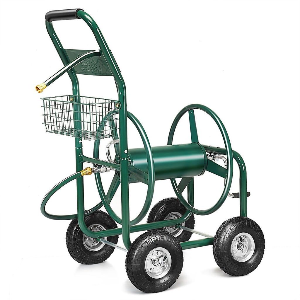 Dévidoir de Tuyau d’Arrosage avec 4 Roulettes Chariot pour 1.7m de Tuyau d’Arrosage Panier, 95x62x113cm, Vert