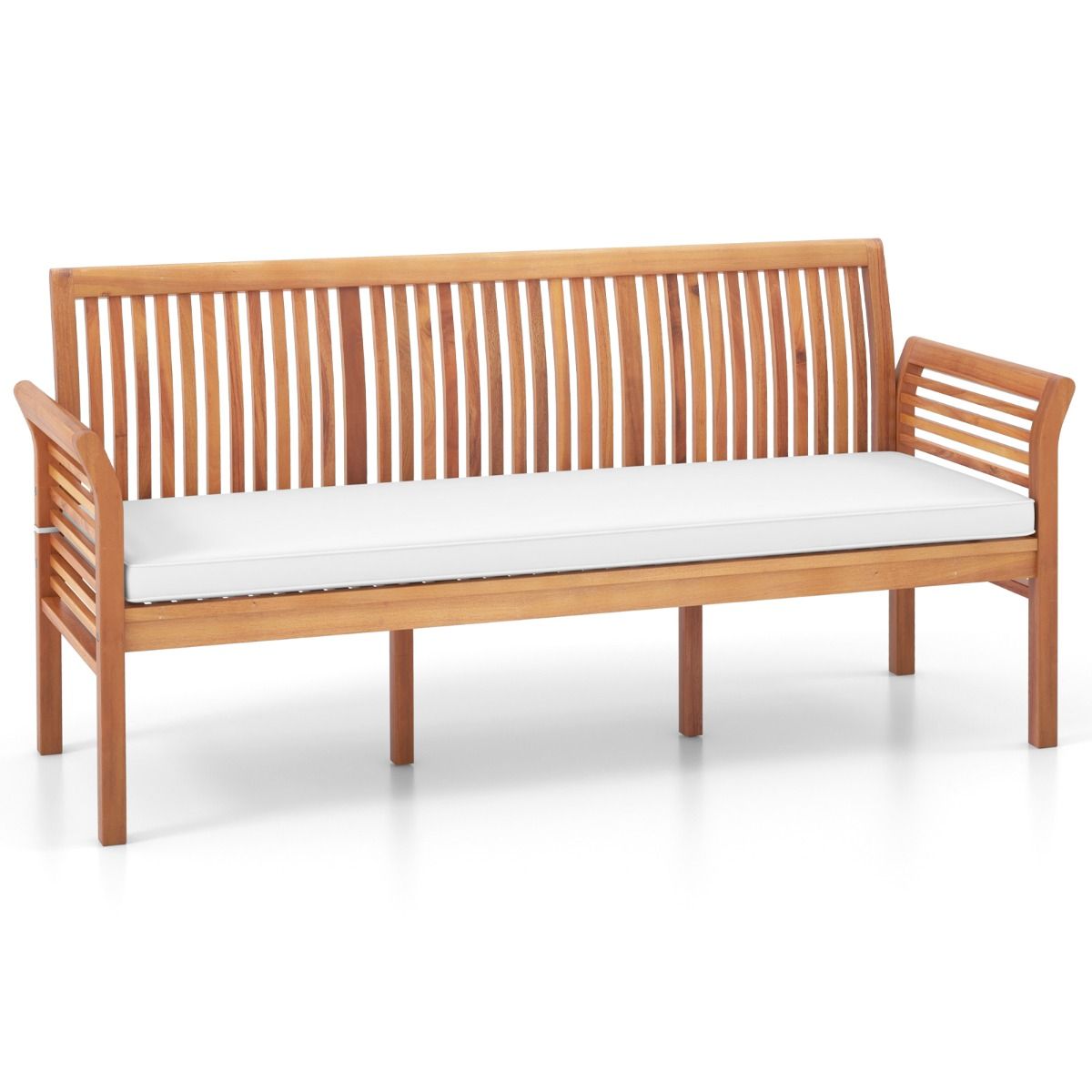 Banc de Terrasse en Bois 3 Places Banc en Acacia de 159 cm de Long avec Coussins d'Assise Doux Dossier et Accoudoirs Ergonomiques Blanc