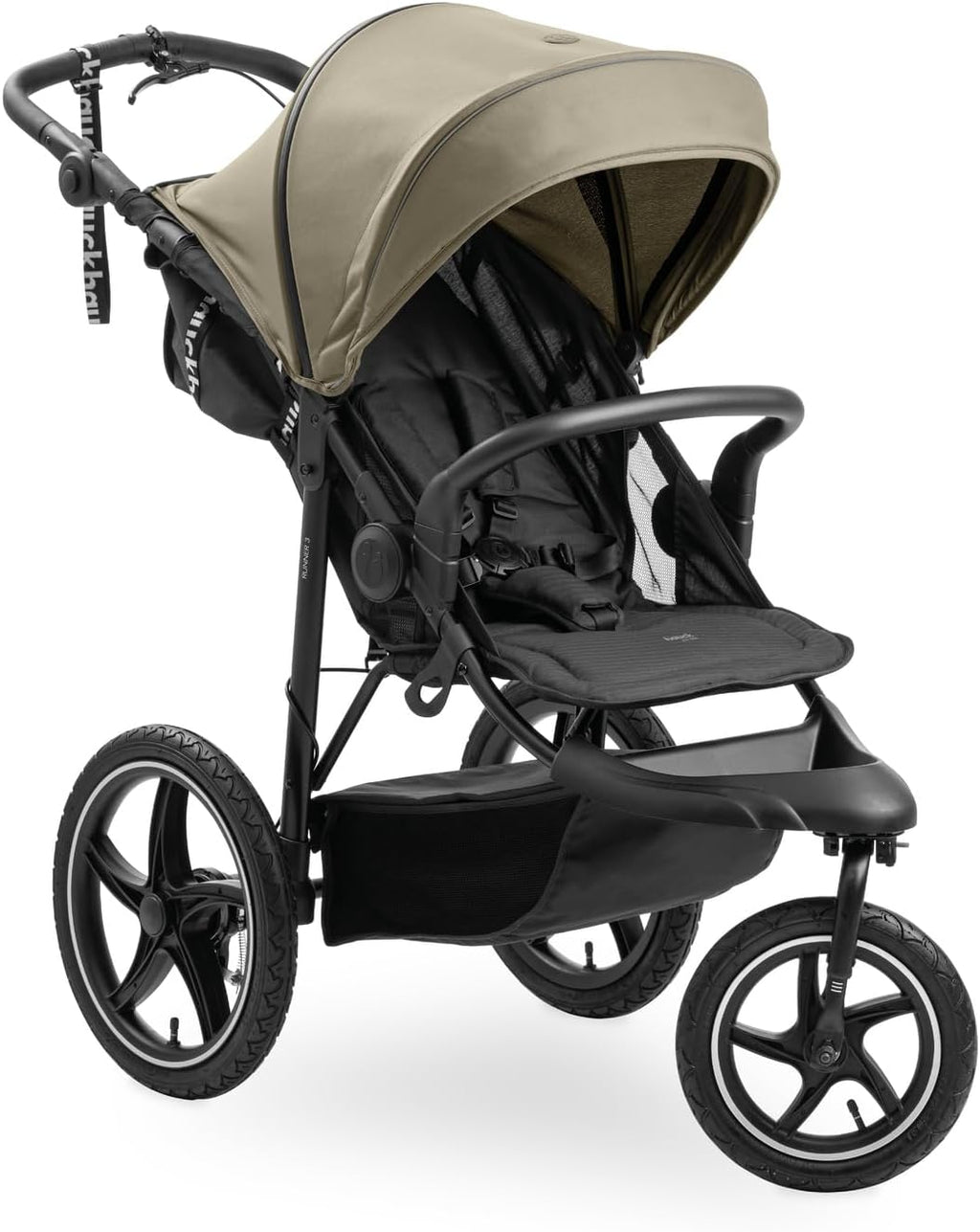 hauck Poussette 3 Roues Runner 3, Tout Terrain avec Roues XL Gonflables, Jusqu'à 22 kg, Frein à Main, Suspension, Canopy UPF 50+, Pliable, Panier, Position Allongée, Porte-Gobelet (Jungle Green)