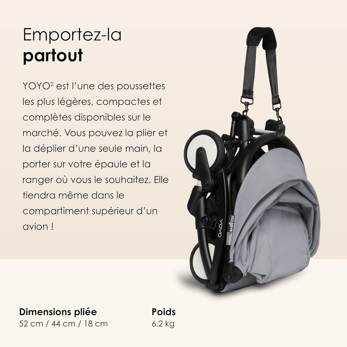 Poussette BABYZEN YOYO2 6+ (Cadre noir + pack couleur Aqua) - Comprend un harnais, un dossier, des arceaux de capote, une bandoulière, un coussin d’assise, et une capote assortie
