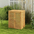 Abri à Poubelle en Bois de 120 L Abri pour Outils d'Extérieur avec Couvercle Ouvrable Doubles Portes Loquet de Verrouillage Naturel