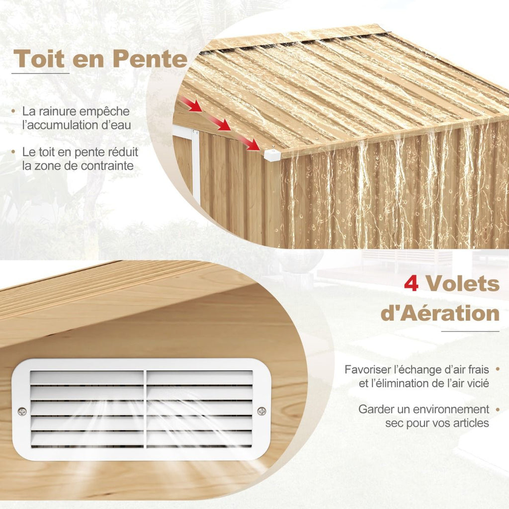 Abri de Jardin 2.3©O en Acier Galvanisé Anti-UV 196x142x186cm Cabane de Jardin Exterieur 3.7m3 avec Porte Coulissante Rampe Naturel