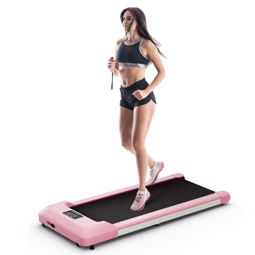 Tapis de Course Mince Tapis de Jogging avec Capacité de 120 Kg Télécommande et écran Led Inclinable à Roulettes Tapis de Course à Glisser Gris/Noir/Rose