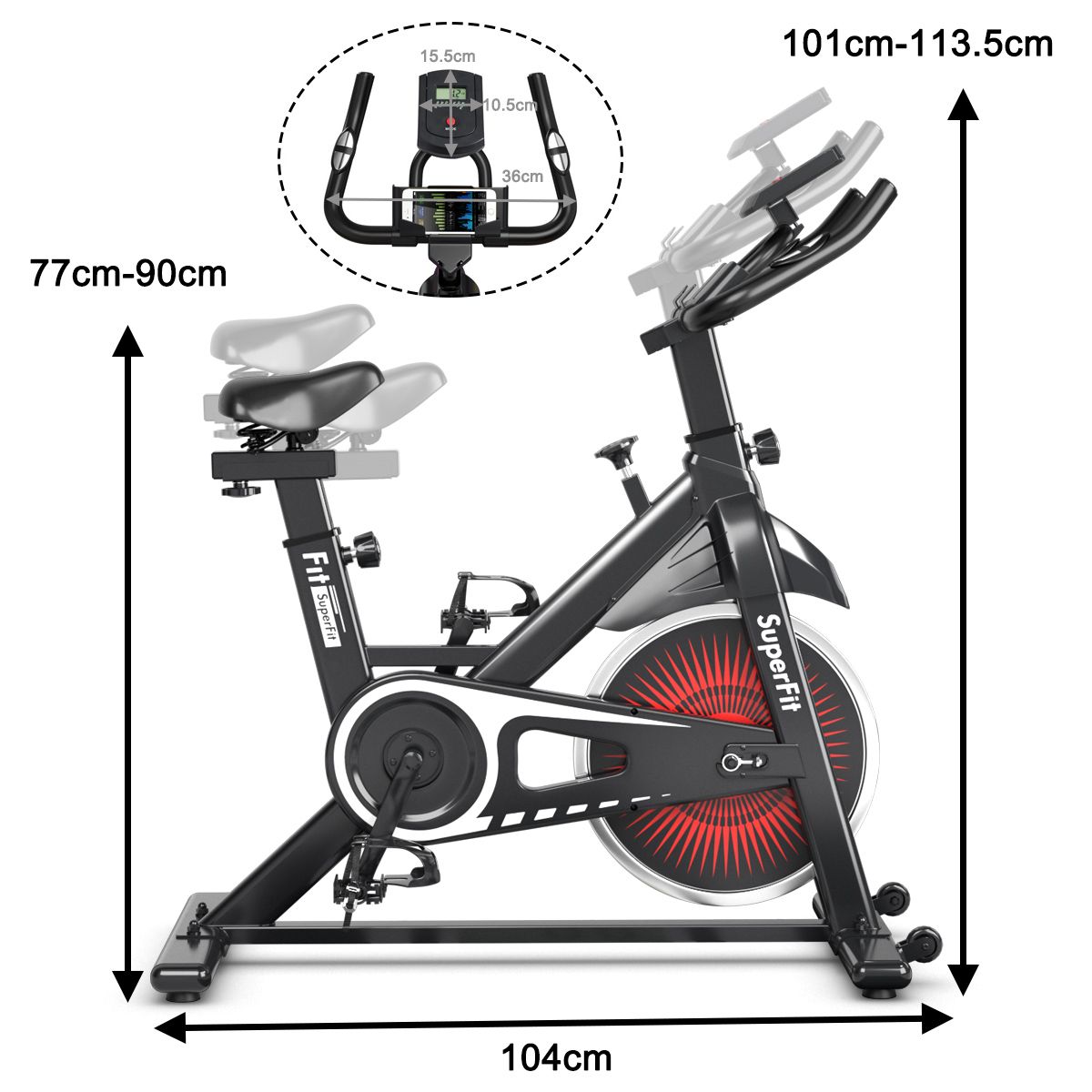 Vélo d’appartement silencieux avec roue et guidon en acier