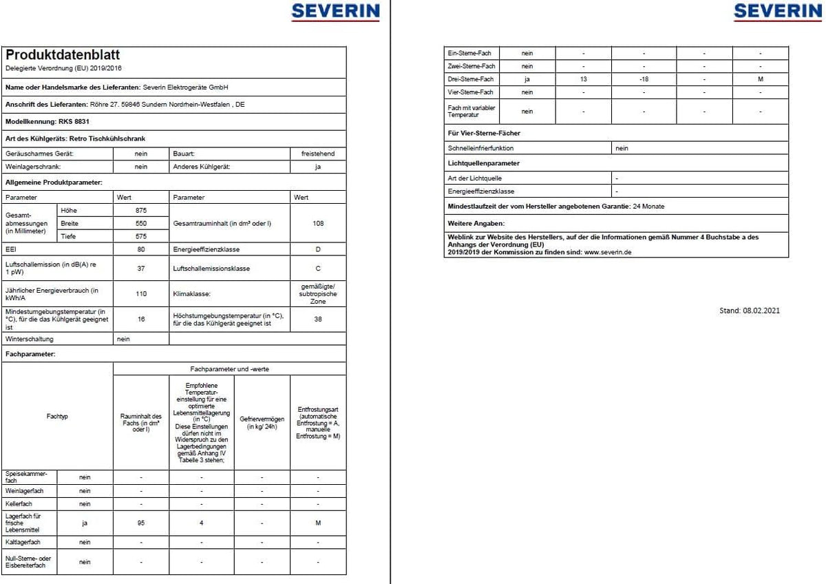 SEVERIN Réfrigérateur Congélateur, Pose libre, Longueur 55 cm, 108L, Classe D, 110 kWh/an, 37 dB, Look rétro, Crème, RKS 8833