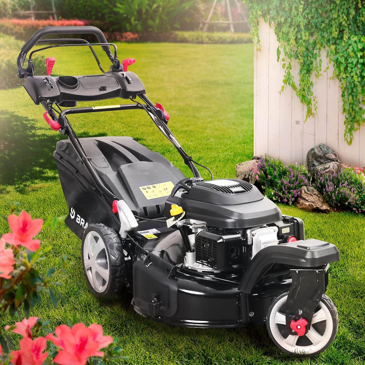 BRAST tondeuse thermique 3 roues TRIKE E-START 224cc 53cm tractée démarrage électrique mulching 4en1 capot en t?le en acier 60l - moteur 4 temps de la marque fran?aise GT reglable