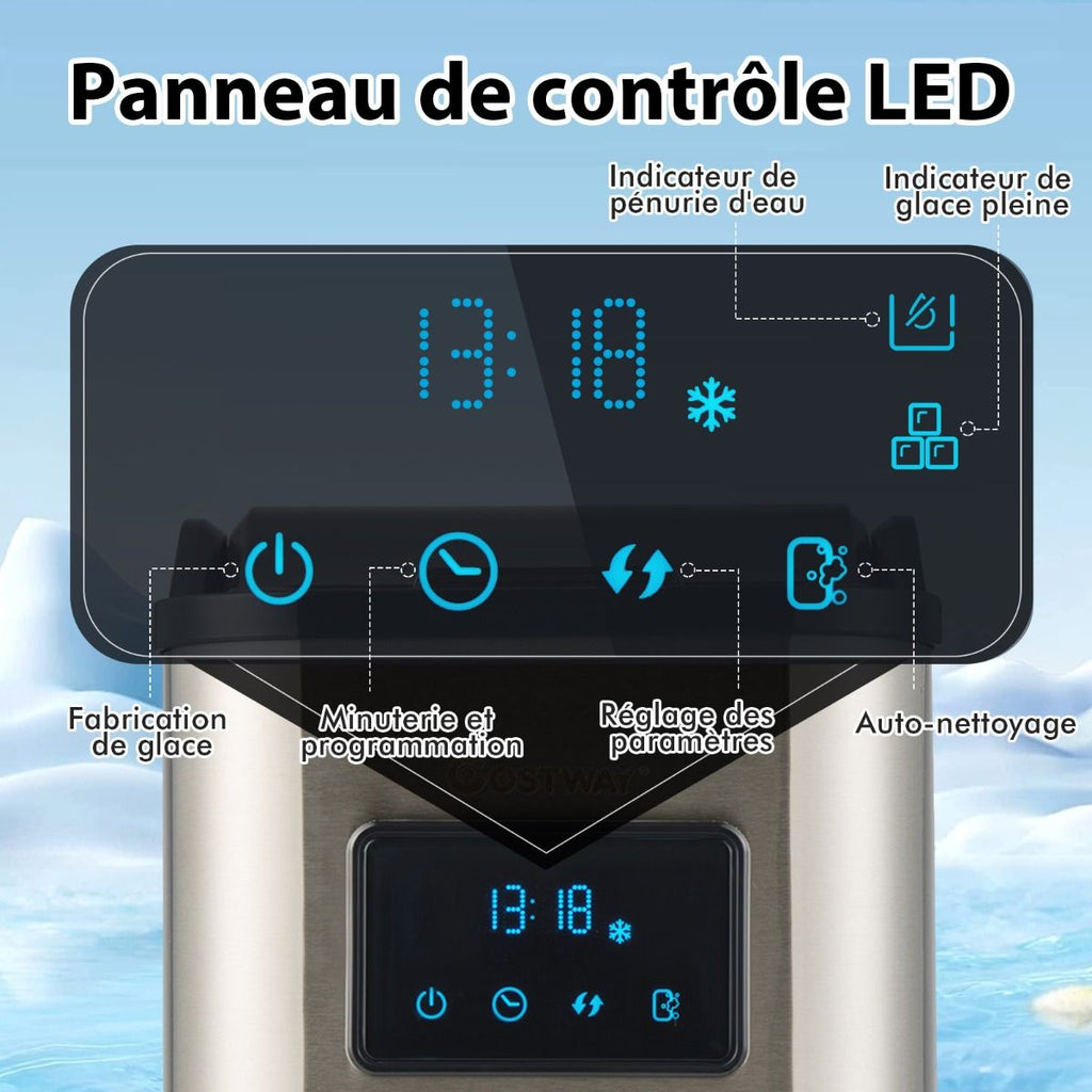 Machine à Gla?ons 24kg en 24h Panneau de Contr?le Tactile LED