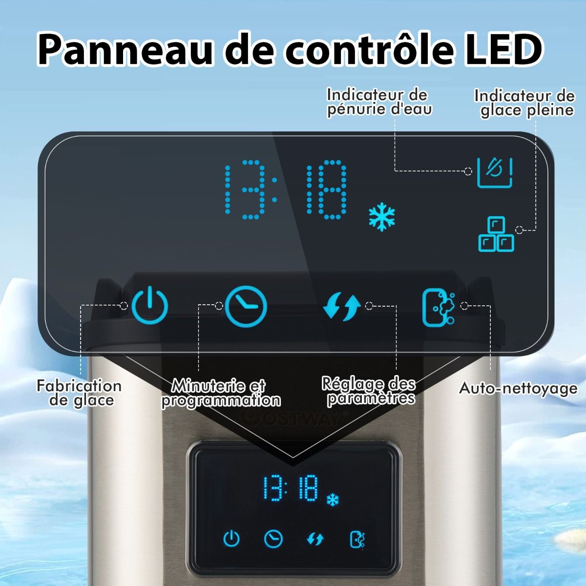 Machine à Gla?ons 24kg en 24h Panneau de Contr?le Tactile LED