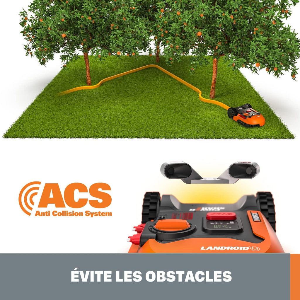WORX LANDROID Vision WR206E.1, Robot Tondeuse sans Fil périphérique 600 m2 Surf.Max 700 m2, Installation en 30 Min, Caméra 4K + IA Adaptative, évite Tous Les Obstacles, Coupe des Bordures, Multizone