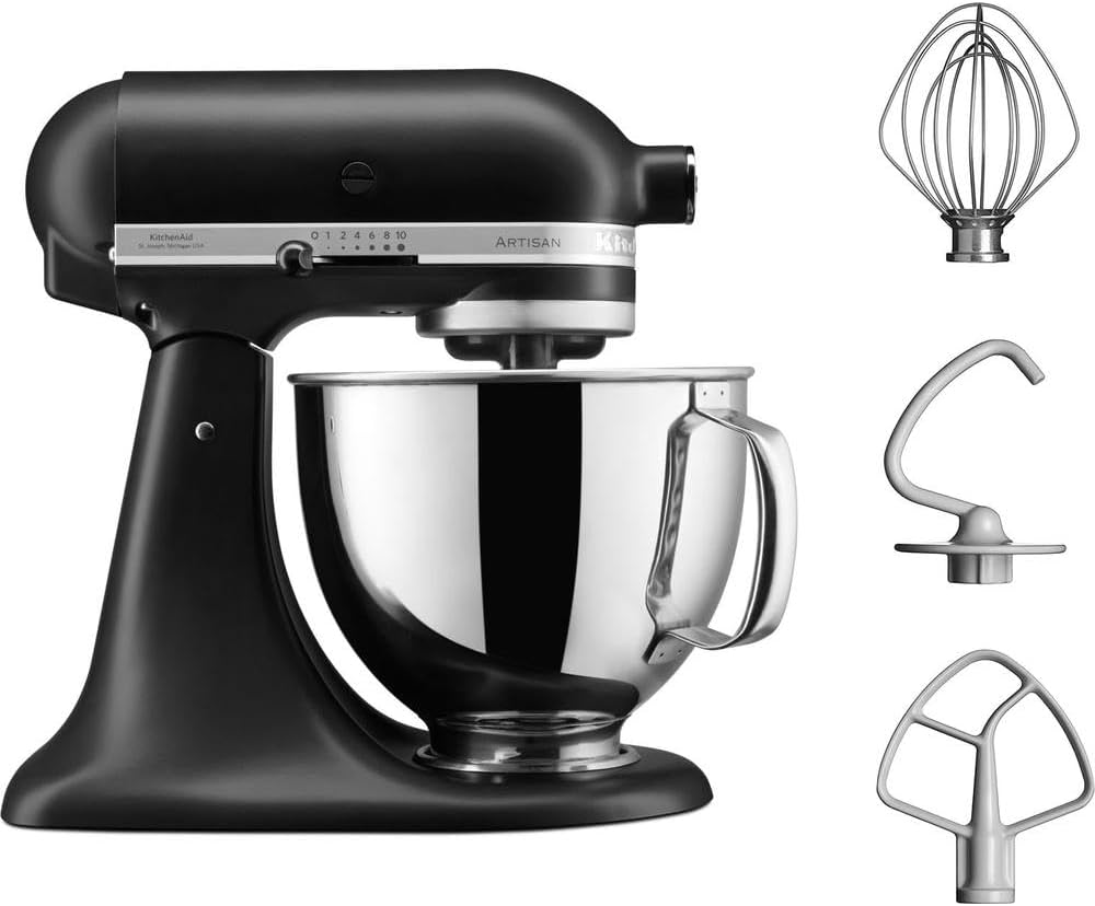 KitchenAid Robot Patissier I Artisan I Robot cuisine multifonctions à tête inclinable I Avec 4 accessoires I Bol de 4,8L | Crème