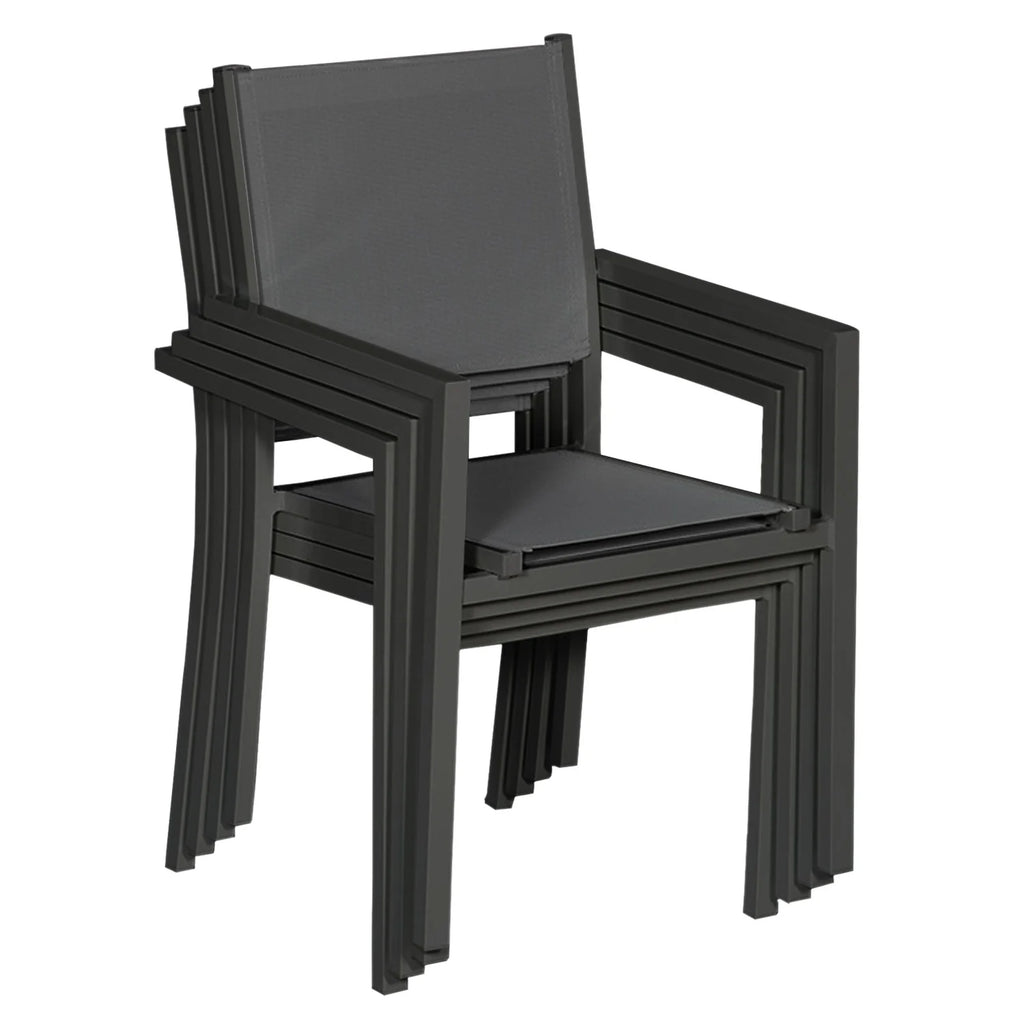 Lot de 8 chaises en aluminium anthracite - textilène gris Happy Garden