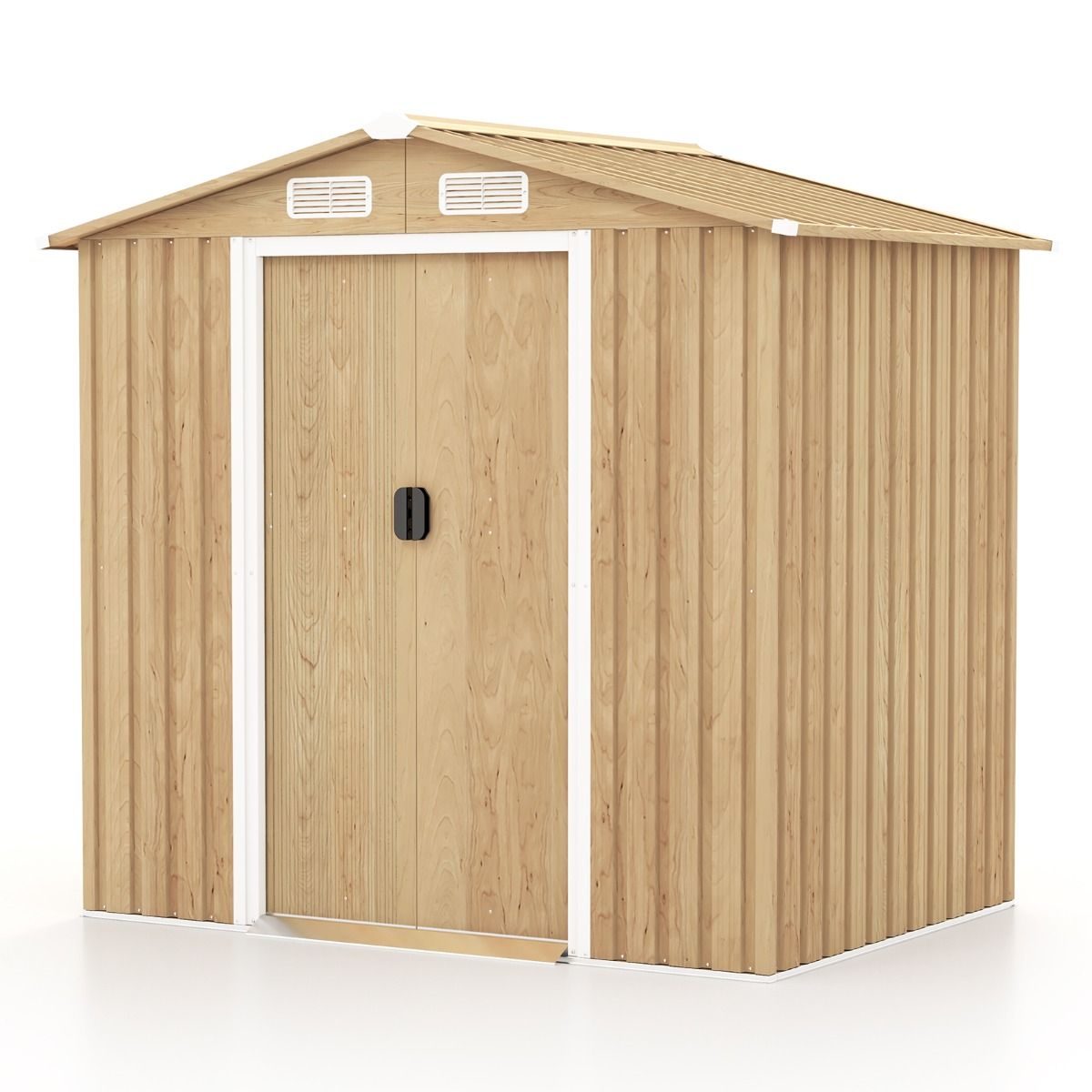 Abri de Jardin 2.3©O en Acier Galvanisé Anti-UV 196x142x186cm Cabane de Jardin Exterieur 3.7m3 avec Porte Coulissante Rampe Naturel