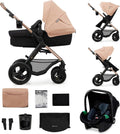 Kinderkraft MOOV2 Poussette 3 en 1, Système de voyage de la naissance à 27 kg, Siège auto Mink PRO I-Size inclus, Capote extensible avec filtre UPF50+, Accessoires pratiques, Gris