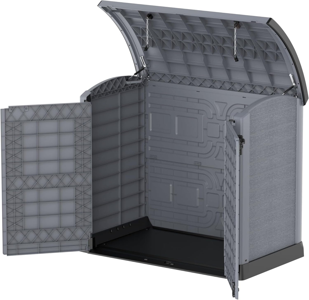 Duramax StoreAway 1200L Plastic Garden Shed/ Flat Lid, Outdoor Storage Shed, Wheelie Bin Hideaways, Wheelie bin box, Durable Construction, Ideal for Bikes, BBQs & 2x 240L Bins, 145x85x125 cm, Brown