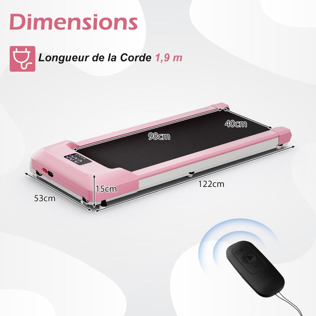 Tapis de Course Mince Tapis de Jogging avec Capacité de 120 Kg Télécommande et écran Led Inclinable à Roulettes Tapis de Course à Glisser Gris/Noir/Rose