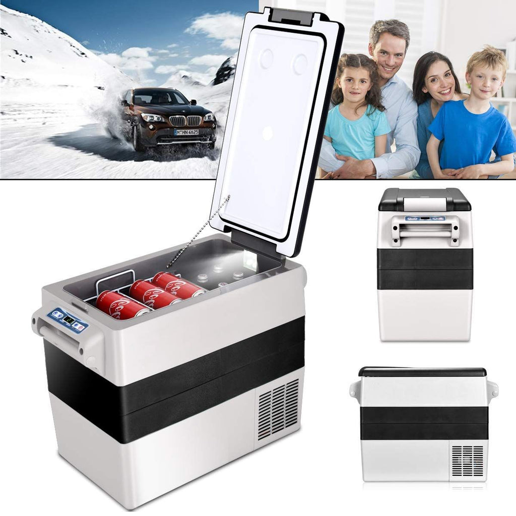 Réfrigérateur 52l de Voiture -20°C/+10°C Mini Réfrigérateur Portable Ecran Lcd Adaptateur 69x34,5x52,5cm Noir+Gris
