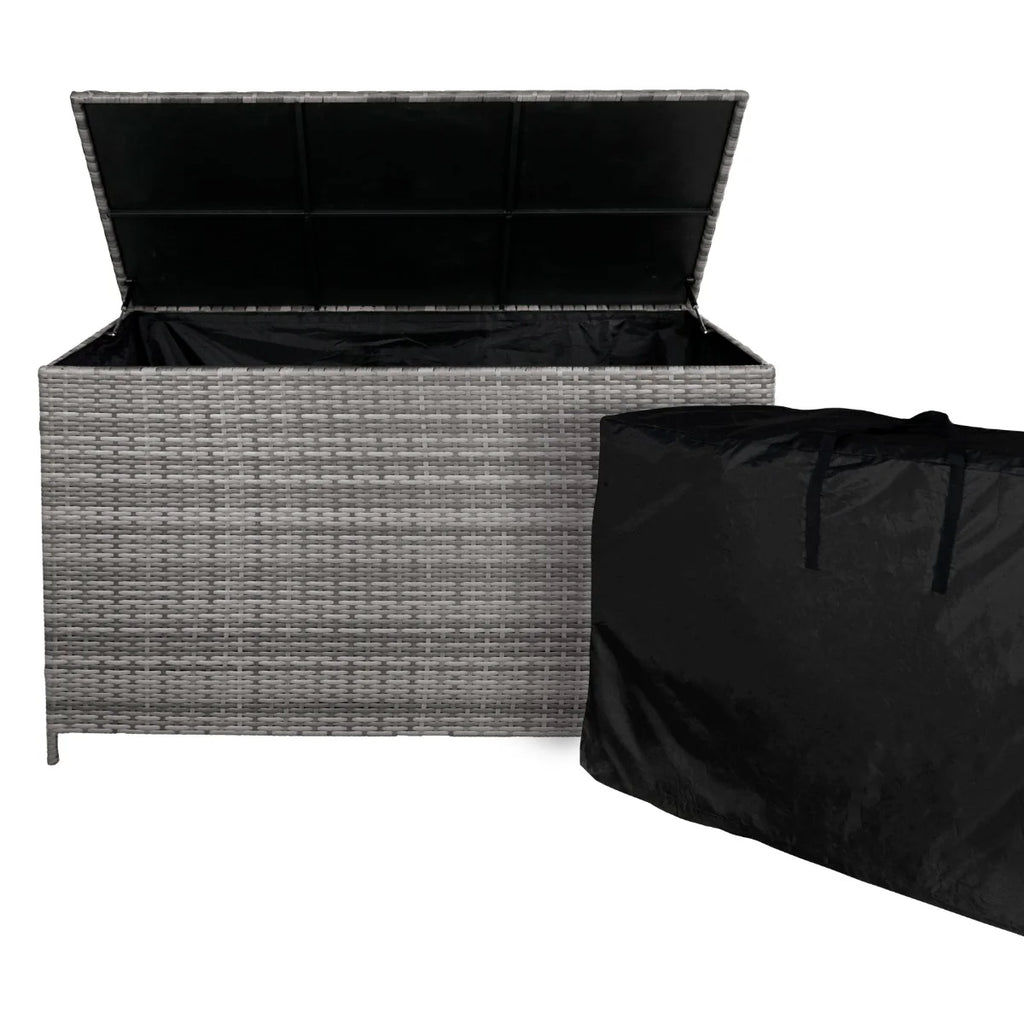 Salon de Jardin 9 personnes & Coffre de Rangement en Rotin – Gris Jardi