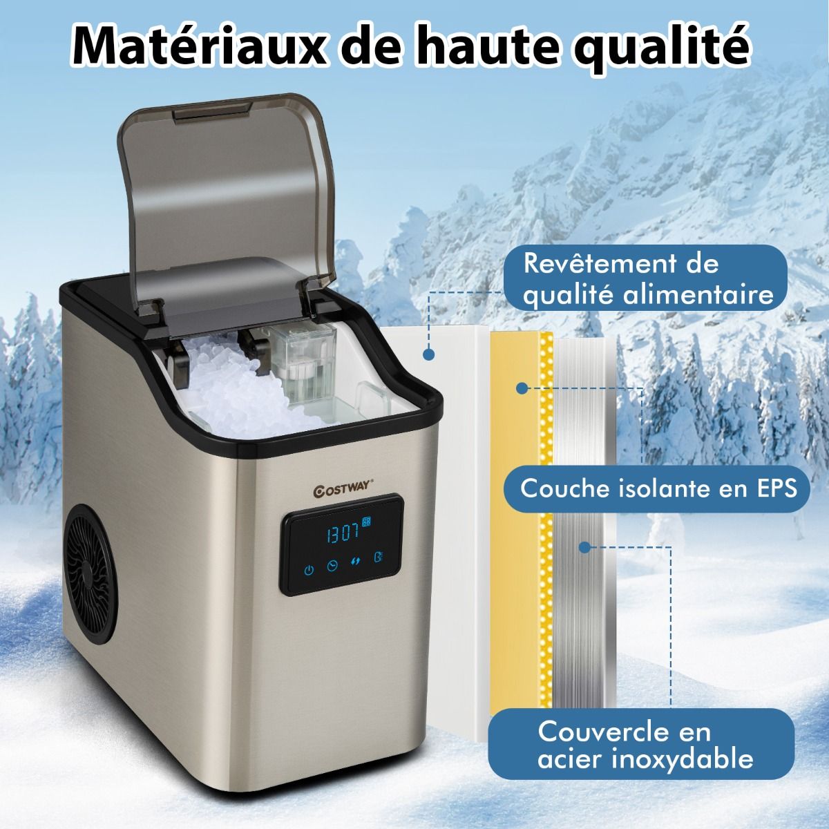 Machine à Gla?ons 24kg en 24h Panneau de Contr?le Tactile LED