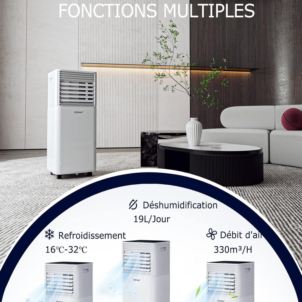 GOPLUS Climatiseur Mobile 9000BTU 2,6kW, Climatiseur 4 en 1 Fonction de Refroidissement, Déshumidification, Ventilation, Mode Nuit, Minuterie 24H, Contr?le Télécommande/écran, 20©O, Noir, R290
