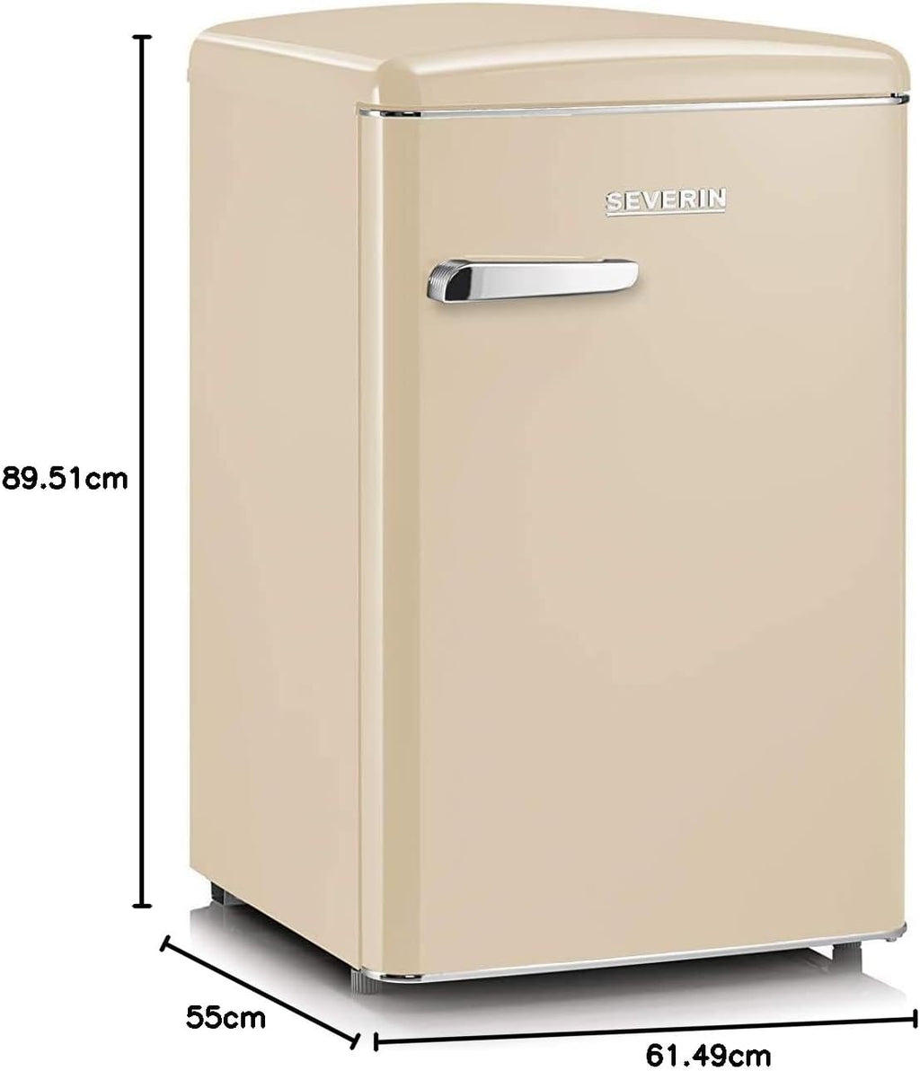 SEVERIN Réfrigérateur Congélateur, Pose libre, Longueur 55 cm, 108L, Classe D, 110 kWh/an, 37 dB, Look rétro, Crème, RKS 8833