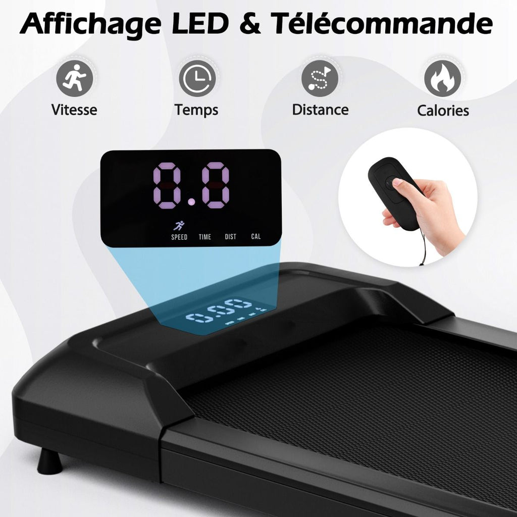 Tapis de Course Mince Tapis de Jogging avec Capacité de 120 Kg Télécommande et écran Led Inclinable à Roulettes Tapis de Course à Glisser Gris/Noir/Rose