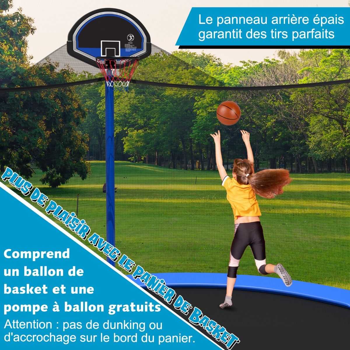 Trampoline d'Extérieur ?366 cm Trampoline avec Panier de Basket Filet de Protection Trampoline pour Enfants et Adultes