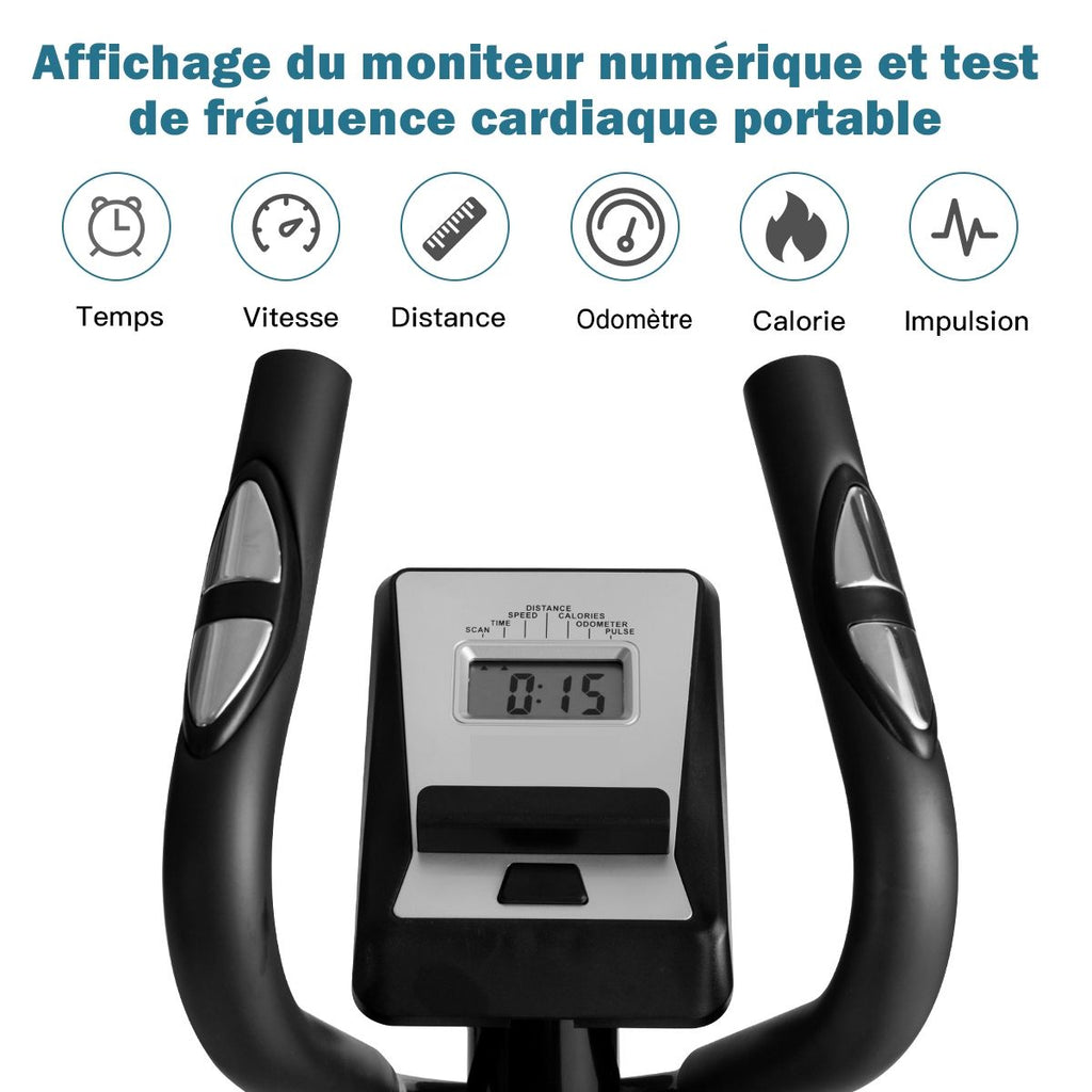 Vélo Elliptique avec 8 Niveaux de Résistance-Masse d'Inertie 2 kg Pouls à la Main Affichage LCD